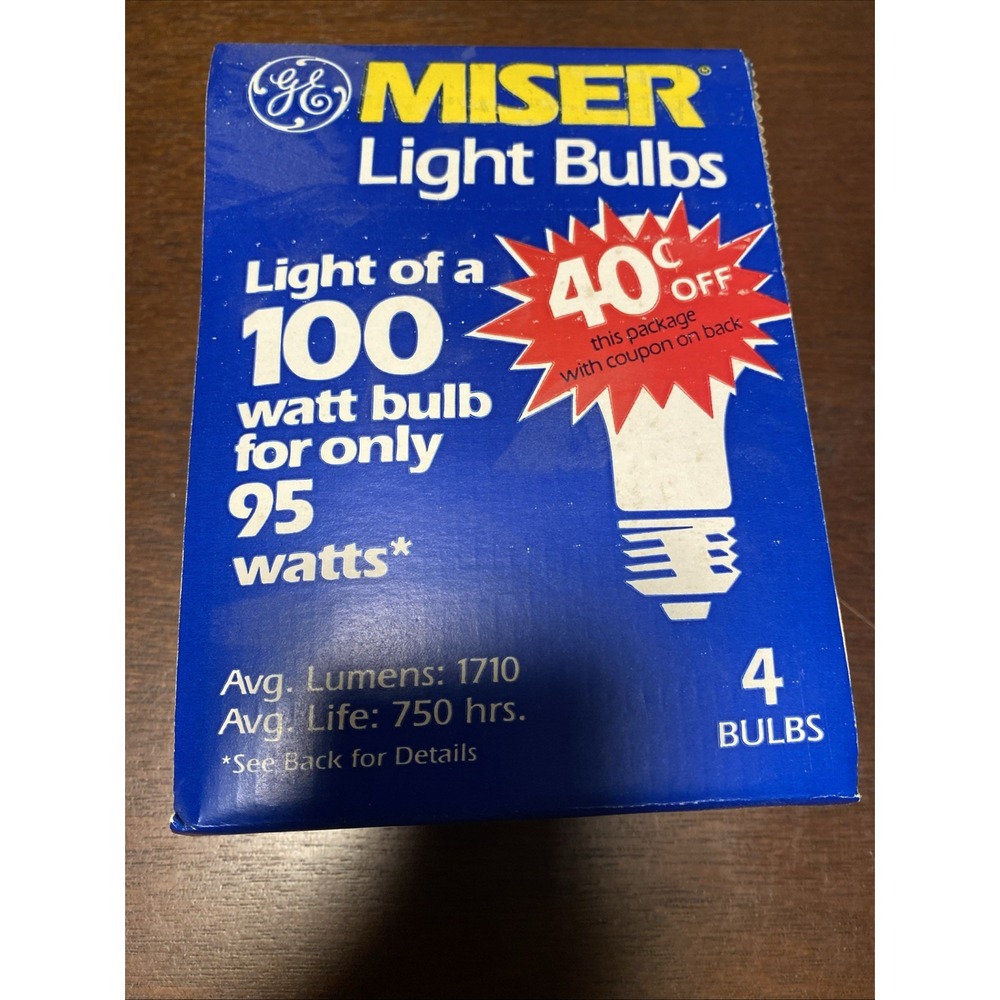 Vantage GE Miser Light Bulbs 95 W,‎ Pack Of 4 1980's